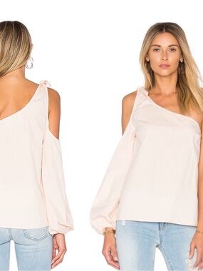 L'Academie Cotton Luxury Revolve One Shoulder Blouse In Light Blush Size S